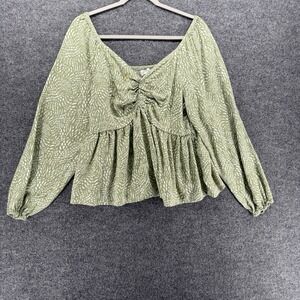 Japan Blouse Top Womens XL Green V-Neck Babydoll Coquette Romantic Feminine